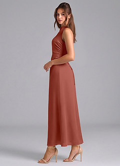 Azazie Evadne Bridesmaid Dresses Auburn Sheath Pleated Chiffon Dress image5
