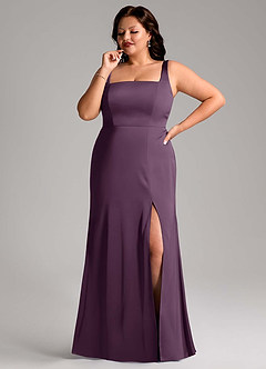 Azazie Frostine Bridesmaid Dresses Plum A-Line Bow Stretch Satin Dress image8