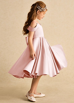 Azazie Favia Flower Girl Dresses Blushing Pink A-Line Off the Shoulder Matte Satin Dress image5