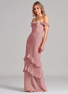 Azazie Marilynn Venta Final Vestido de Rosa Polvorienta de Gasa de Corte Sirena con Vestidos sin tirantes image6