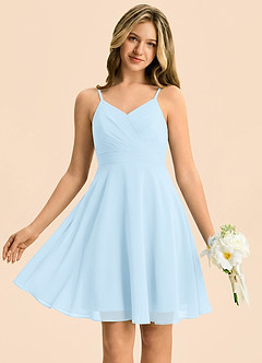Azazie Avelina Junior Sky Blue A-Line Pleated Chiffon Dress image5