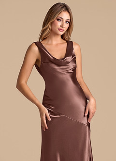 Azazie Rylina Probar vestidos en casa Vestido de Azul Polvoriento de Satén Metálico de Corte Sirena image7