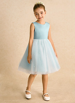 Azazie Esme Flower Girl Dresses Mist Ball-Gown Bow Tulle Dress image7