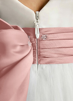 Azazie Sosie Flower Girl Dresses Ivory Rose Gold A-Line Pleated Tulle Dress image5