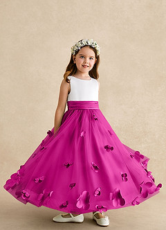 Azazie Vi Flower Girl Dresses Fuchsia A-Line Sleeveless Tulle Dress image8