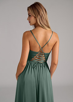 Azazie Aaida Bridesmaid Dresses Sea Moss A-Line Corset Stretch Satin Dress image2