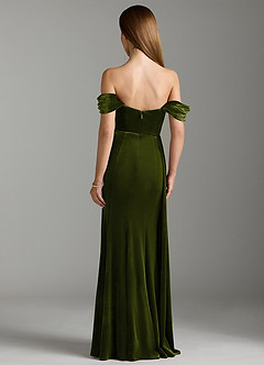 Azazie Amyra Bridesmaid Dresses Olive Sheath Off the Shoulder Velvet Convertible Dress image10