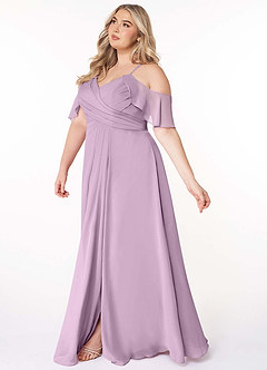 Azazie Dakota Bridesmaid Dresses Wisteria A-Line V-Neck Pleated Chiffon Dress image10