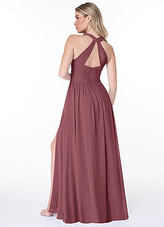 Azazie Jaclyn At-home Try On Dresses Desert Rose A-Line Pleated Chiffon Dress image6
