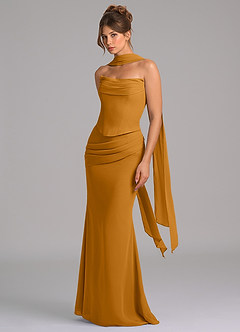 Azazie Sorrel Bridesmaid Dresses Butterscotch Mermaid Corset Chiffon Dress image5