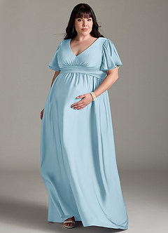 Azazie Verna vestidos de dama de honor de maternidad Vestido de Corte En A Volante Hasta el suelo Satén Elástico image9