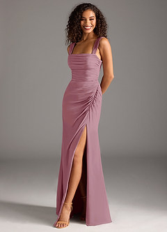 Azazie Jesaphine Bridesmaid Dresses Vintage Mauve Sheath Bow Chiffon Dress image1