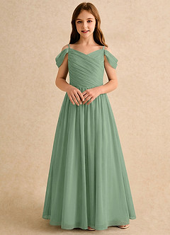 Azazie Chelo Girls Formal Flower Girl Dresses Matcha A-Line Pleated Chiffon Dress image4