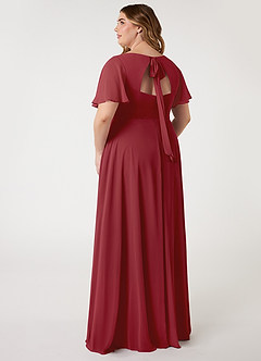 Azazie Kimber Bridesmaid Dresses Pomegranate A-Line Flounce Sleeve Chiffon Dress image8