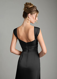 Azazie Filippa Bridesmaid Dresses Black A-Line Pleated Stretch Satin Dress image6