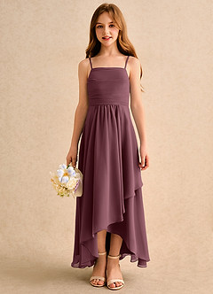 Azazie Twilight Dance Girls Formal Blumenmädchenkleider A-Linie Plissee Chiffon Kleid Sangria image3