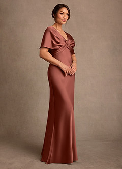 Azazie Dosia Moeder van de bruid jurken Kolom Jurk van Stretch Satijn Geplooid Kastanjebruin image2