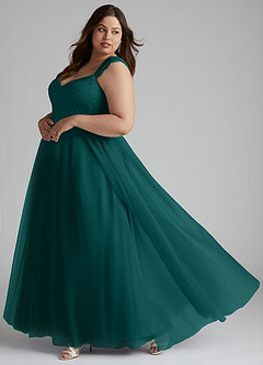 Azazie Luxi Bridesmaid Dresses Peacock A-Line Pleated Tulle Dress image9