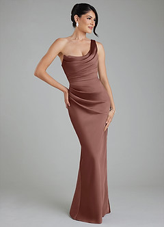 Azazie Sabrina Bridesmaid Dresses Espresso Mermaid Corset Stretch Satin Dress image1