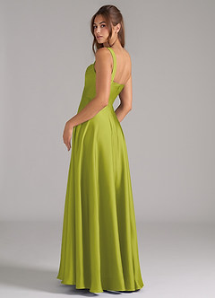 Azazie Shaude Bridesmaid Dresses Lemongrass A-Line Pleated Stretch Satin Dress image7