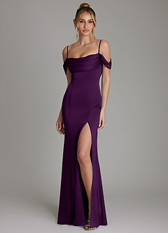 Azazie Nira Bridesmaid Dresses Grape Mermaid Corset Stretch Satin Dress image5