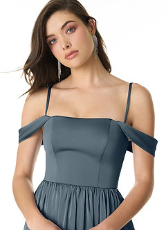 Azazie Morana Bridesmaid Dresses Twilight A-Line Off the Shoulder Stretch Satin Convertible Dress image6