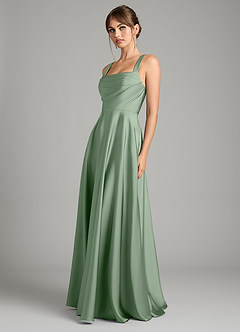 Azazie Shaude Bridesmaid Dresses Matcha A-Line Pleated Stretch Satin Dress image5