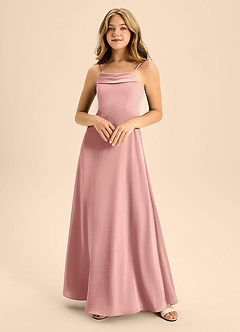 Azazie Anselie Junior Rosette A-Line Off the Shoulder Stretch Satin Dress image3