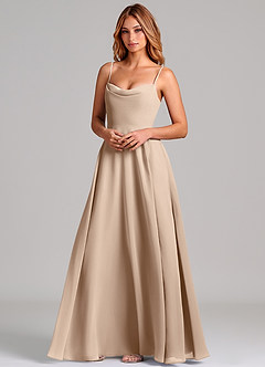 Azazie Elle Robes de demoiselle d'honneur Robe Trapèze en Mousseline de soie Plissée Taupe image4