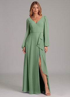 Azazie Simone Final Sale Matcha A-Line Long Sleeve Chiffon Dress image1