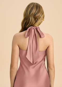 Azazie Chickie Junior Rosette Sheath Pleated Stretch Satin Dress image6