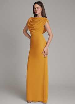 Azazie Hadley Robes de demoiselle d'honneur Robe Sirène en Mousseline de soie Plissée Caramel écossais image9