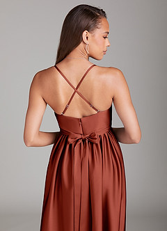 Azazie Llana Maternity Bridesmaid Dresses A-Line Stretch Satin Floor-Length Dress with Pockets image4