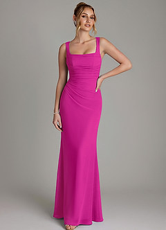 Azazie Agustina Bridesmaid Dresses Fuchsia Mermaid Corset Chiffon Dress image1