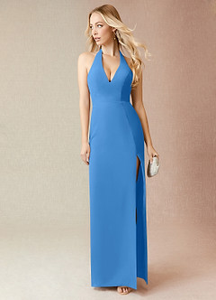 Azazie Yessi Final Sale Blue Jay Sheath Pleated Chiffon Dress image1