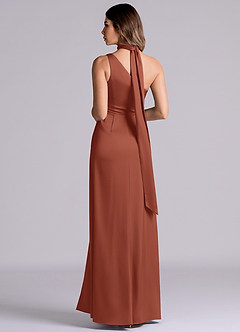 Azazie Phaedra Bridesmaid Dresses Auburn A-Line One Shoulder Stretch Satin Dress image7