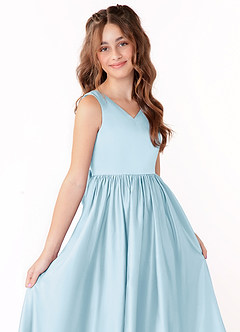 Azazie Hathaway Junior Abito A-Line in Raso Elasticizzato Fiocco Azzurro image5