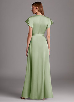 Azazie Nico Bridesmaid Dresses Dusty Sage A-Line V-Neck Stretch Satin Dress image3