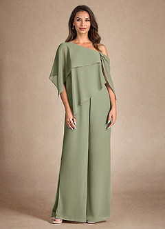 Azazie Halima Mère de la mariée Robes Robe Combinaison/Tailleur Pantalon en Mousseline de soie Fente Latérale Pistache image7