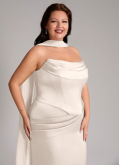 Azazie Sorrel Robes de demoiselle d'honneur Robe Sirène Convertible en Satin extensible Bustier Albâtre Blanc image10