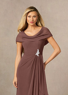 Azazie Mary Vestidos para mãe da noiva Vestido Café Expresso de Chiffon de Linha A com Fenda Lateral image5