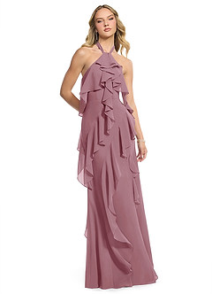 Azazie Velma Bridesmaid Dresses Vintage Mauve A-Line Side Slit Chiffon Dress image3