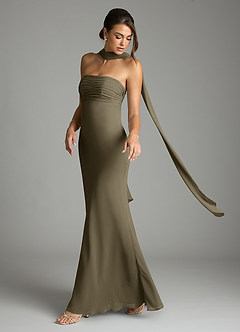 Azazie Saylor Brudtärnklänningar Klä av Sjöjungfru i Chiffong Axelbandslös Pilgrön image8