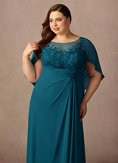 Azazie Hera Mother of the Bride Dresses Ink Blue A-Line Lace Capelet Chiffon Dress image11