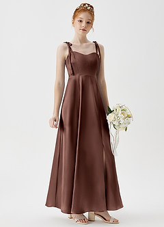 Azazie Rosey Junior Espresso A-Line Sweetheart Neckline Metallic Satin Dress image4