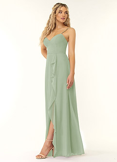 Azazie Naeem Bridesmaid Dresses Dusty Sage A-Line V-Neck Ruffle Chiffon Dress image3
