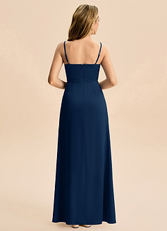 Azazie Abby Junior Robe Fourreau en Satin extensible Plissé Bleu Marine Foncé image2