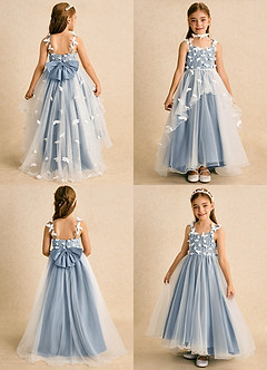 Azazie Darlina Robe Demoiselle D'honneur Fillette Robe Princesse en Tulle Dentelle Ivoire Bleu Poudré image2