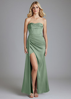 Azazie Amyra Vestidos de damas de honor Vestido de Matcha de Satén Elástico de Corte Sirena Convertible con Vestidos sin tirantes image1