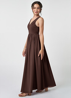 Azazie Keyla Junior Ganache A-Line Pleated Chiffon Dress image3